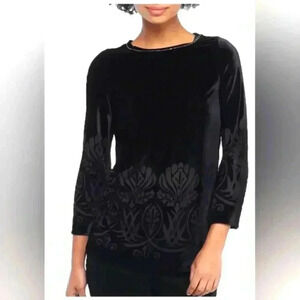THE LIMITED Black Burnout Velvet Stretch Bead Trim Top Y2K